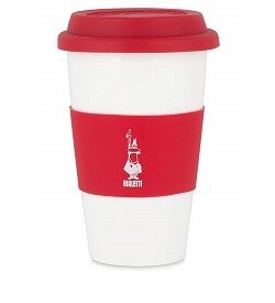 Bialetti - Taza de porcelana con tapa, roja
